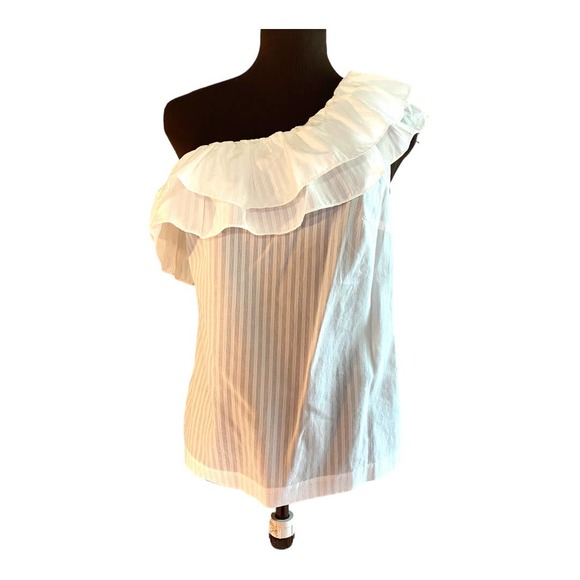 Trina Turk Tops - Trina Turk one shoulder white ruffle top blouse size small